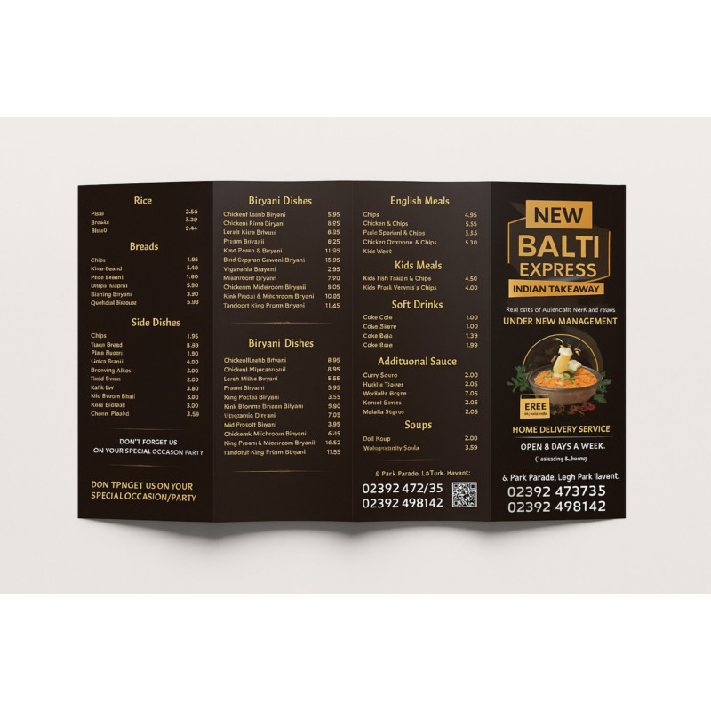 A3 Long Takeaway Menu